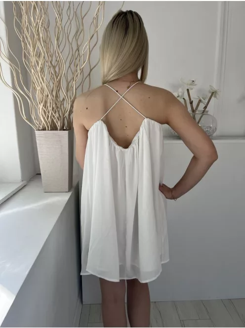 Shein (L) Fehér Dupla Anyagú Hátul Keresztpántos Ruha