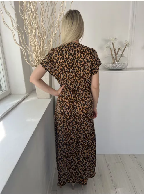 ZARA (XS) Barna Fekete Foltmintás Hátul Cipzáros, Szoknyarészén Ráncolt Ruha