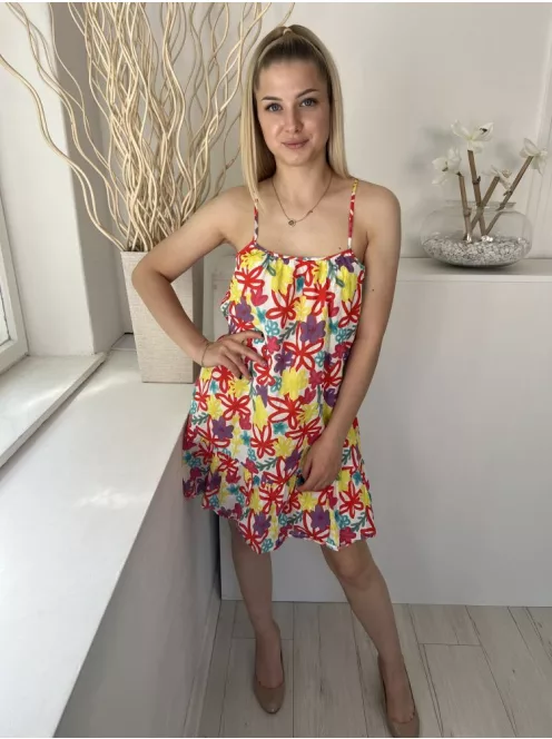 Primark (XS) Fehér Színes Mintás, Pántos 100% Pamut Ruha