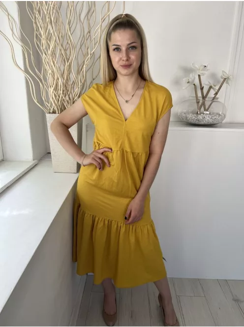 Primark (XS) Okkersárga Fodros Aljú Derékban Szabott Ruha