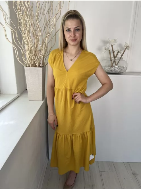 Primark (XS) Okkersárga Fodros Aljú Derékban Szabott Ruha