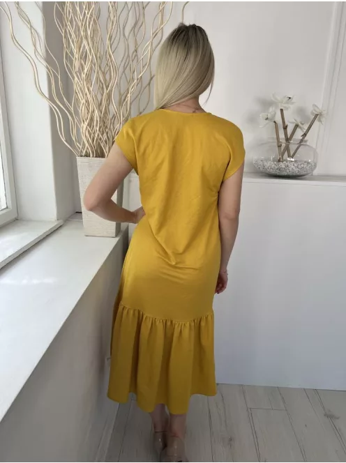 Primark (XS) Okkersárga Fodros Aljú Derékban Szabott Ruha