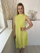 Mango (XS) Sárga Fekete Foltmintás, Hátul Cipzros Fodros Aljú Ruha