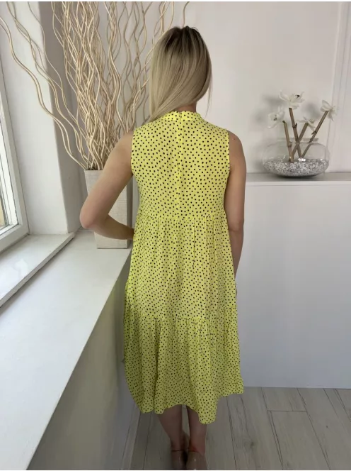 Mango (XS) Sárga Fekete Foltmintás, Hátul Cipzros Fodros Aljú Ruha