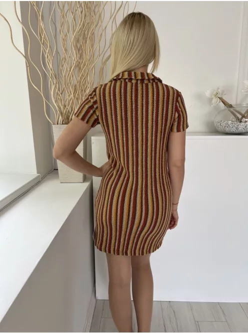 Urban (S) Bézs-Barna-Sárga Anyagában Csíkos V Kivágású, Kötött Ruha