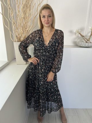 Pull&Bear (S) Olajzöld Bélelt V-Kivágású Ruha