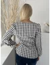   Gallery (S) Fekete Fehér Jersey Anyagú Kockás, Szögletes Kivágású Felső