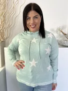 F&F (M) Menta Gépikötött Csillagmintás, Kapucnis Felső