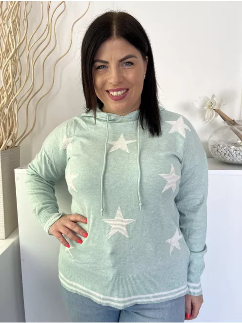 F&F (M) Menta Gépikötött Csillagmintás, Kapucnis Felső