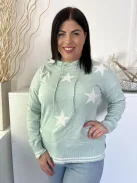 F&F (M) Menta Gépikötött Csillagmintás, Kapucnis Felső