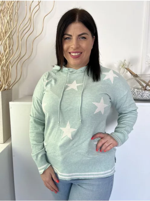 F&F (M) Menta Gépikötött Csillagmintás, Kapucnis Felső