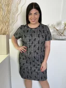 Oasis (L) Szürke Kereknyakú Virágmintás, Hátul Nyakban Cipzáros Ruha