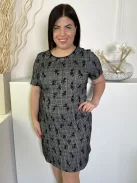 Oasis (L) Szürke Kereknyakú Virágmintás, Hátul Nyakban Cipzáros Ruha