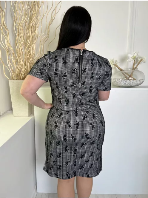 Oasis (L) Szürke Kereknyakú Virágmintás, Hátul Nyakban Cipzáros Ruha