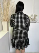 Primark (L) Fekete Fehér Kockás, Fodros, Bélelt Galléros, Elöl Nyakban Megkötős Ruha