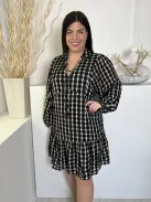 Primark (L) Fekete Fehér Kockás, Fodros, Bélelt Galléros, Elöl Nyakban Megkötős Ruha