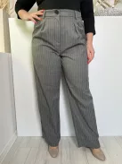 Primark (L) Grafitszürke Fehér Csíkos Gombos, Cipzáros Nadrág