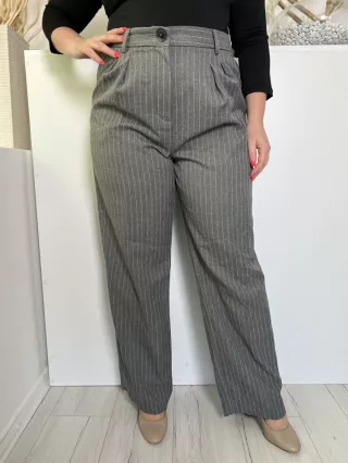   Primark (L) Grafitszürke Fehér Csíkos Gombos, Cipzáros Nadrág