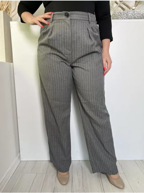 Primark (L) Grafitszürke Fehér Csíkos Gombos, Cipzáros Nadrág