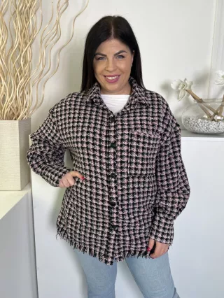   Primark (L) Fekete-Rózsaszín Kockás, Elől Gombos Mellnél Zsebes, Rojtos Aljú Kabát