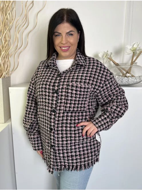 Primark (L) Fekete-Rózsaszín Kockás, Elől Gombos Mellnél Zsebes, Rojtos Aljú Kabát