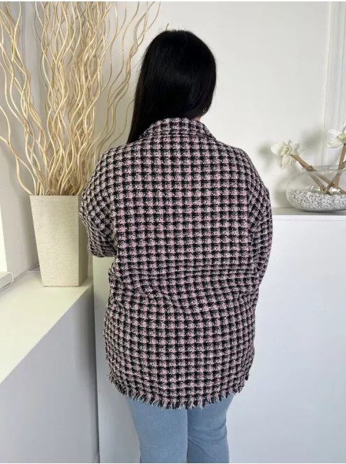 Primark (L) Fekete-Rózsaszín Kockás, Elől Gombos Mellnél Zsebes, Rojtos Aljú Kabát