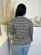 ÚJ River Island (L) Fekete-Fehér Kockás, Elől Gombos Díszzsebes, Gumis Ujjvégű Kabát