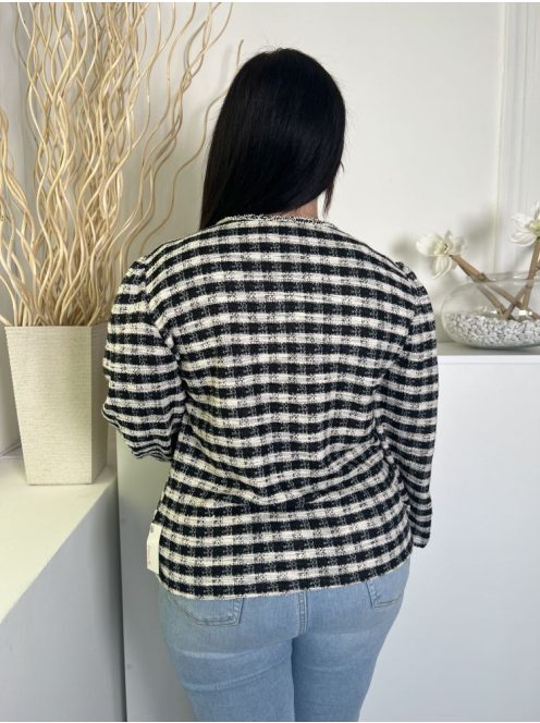 ÚJ River Island (L) Fekete-Fehér Kockás, Elől Gombos Díszzsebes, Gumis Ujjvégű Kabát