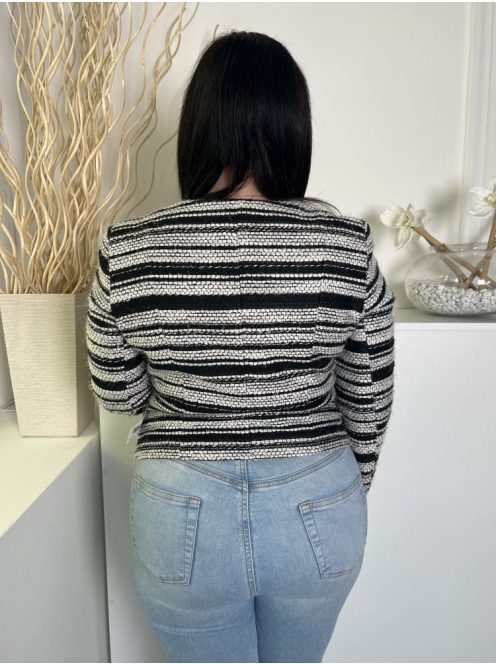 M&Co (L) Fekete-Fehér Cipzáros, Csillogó Szálas Szatén Bélésű, Díszzsebes Kabát