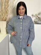 Primark (L) Kék-Fehér Elől Gombos, Zsebes Buklé Anyagú Kabát