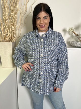   Primark (L) Kék-Fehér Elől Gombos, Zsebes Buklé Anyagú Kabát