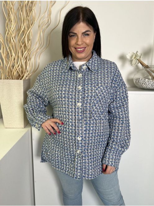 Primark (L) Kék-Fehér Elől Gombos, Zsebes Buklé Anyagú Kabát