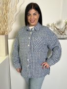 Primark (L) Kék-Fehér Elől Gombos, Zsebes Buklé Anyagú Kabát