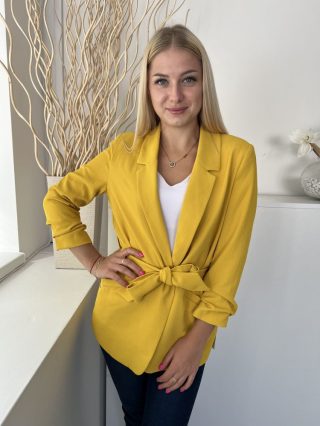   River Island (XS) Napsárga Elől Megkötős, Zsebes Ujján Ráncolt, Galléros Kabát