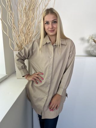    (M) Cappuccino Elől Gombos, Kerekített Aljú Galléros, Műbőr Kabát