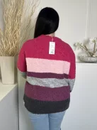 ÚJ Next (M) Pink-Szürke-Lila Csíkos, Kerek Nyakú Anyagában Szőrös Felső