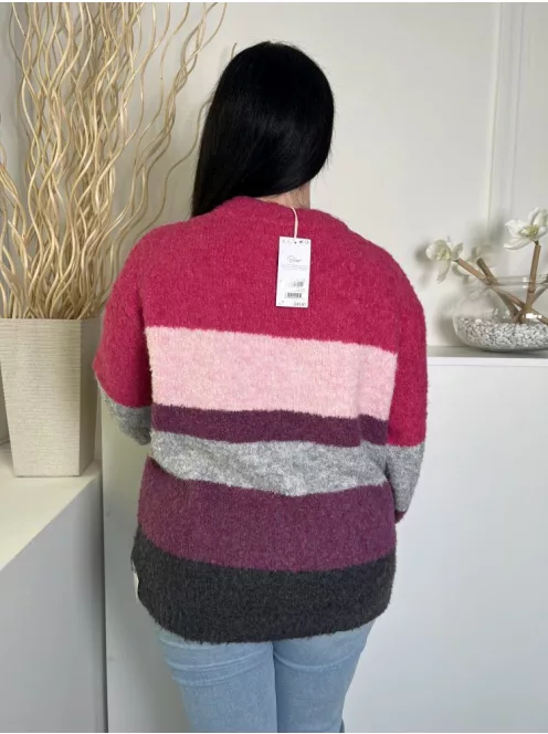 ÚJ Next (M) Pink-Szürke-Lila Csíkos, Kerek Nyakú Anyagában Szőrös Felső