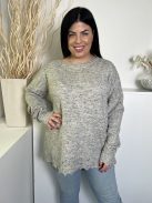 River Island (L) Szürke Fekete Mintás, Lyukacsolt Mintás Hátul Hosszított, Oldalt Sliccelt Felső