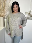 River Island (L) Szürke Fekete Mintás, Lyukacsolt Mintás Hátul Hosszított, Oldalt Sliccelt Felső