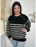   Dunnes (M) Fekete Fehér Csíkos, Vállán Gombos Vastag Kötött Felső