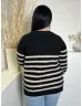   Dunnes (M) Fekete Fehér Csíkos, Vállán Gombos Vastag Kötött Felső