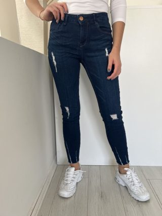   Denim Co (S) Sötétkék Elől Gombos, Szaggatott Rojtos Aljú, Farmer Nadrág