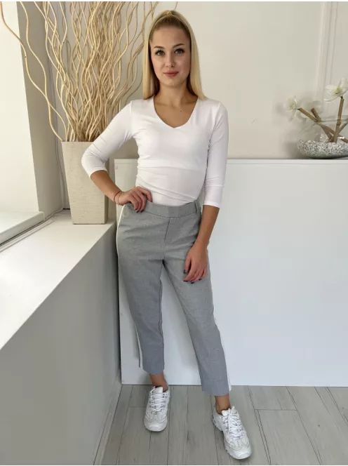 ZARA (S) Szürke Oldalt Fehér Díszcsíkos Hátul Gumisderekú, Övtartós Nadrág