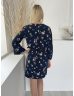   ZARA (S) Sötétkék Színes Virágos, Oldalt Díszmegkötős Tölcsér Ujjú Ruha