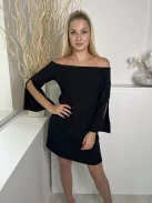 By Very (M) Fekete Ejtett Gumis Vállú Ujján Nyitott, Elől Díszvarrásos Ruha