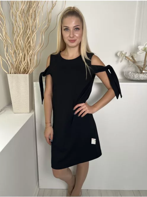 Warehouse (M) Fekete Vállán Nyitott, Megkötős Kerek Nyakú Ruha