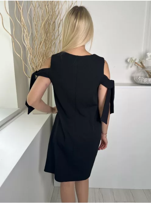 Warehouse (M) Fekete Vállán Nyitott, Megkötős Kerek Nyakú Ruha