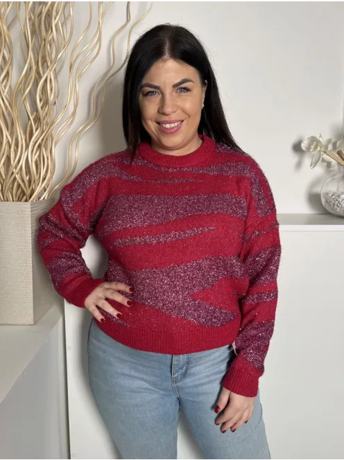 Primark (M) Sötétrózsaszín Anyagában Mintás Csillogó Szálas Kerek Nyakú, Kötött Felső