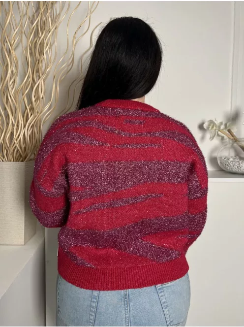 Primark (M) Sötétrózsaszín Anyagában Mintás Csillogó Szálas Kerek Nyakú, Kötött Felső