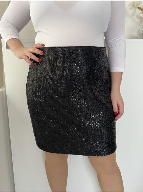 ÚJ F&F (L) Fekete Oldalt Cipzáros, Flitteres Bélelt Szoknya